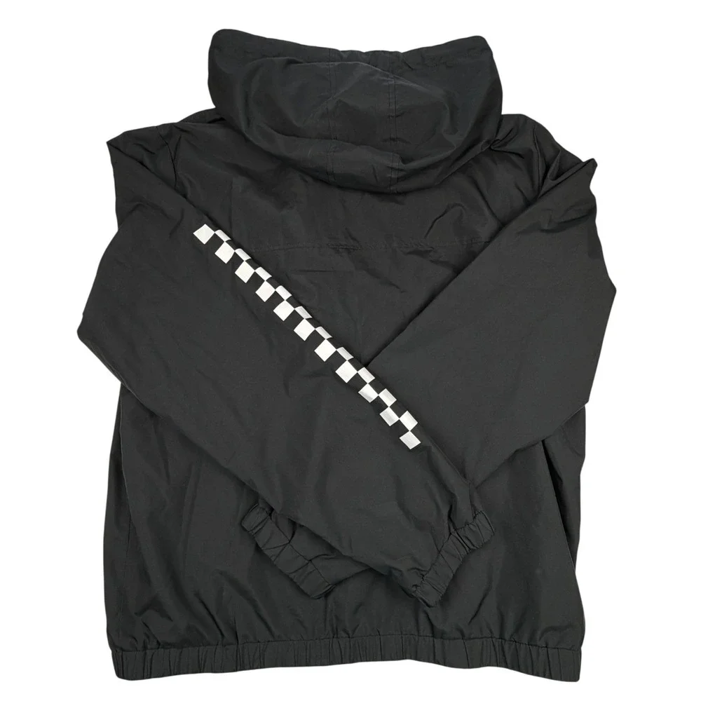 Vans Mens XL Black Checkerboard Sleeve Windbreaker Full Zip Hooded Jacket